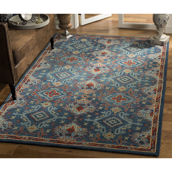 Bungalow Rose Wahcheechee Oriental Handmade Tufted Wool Blue Area Rug